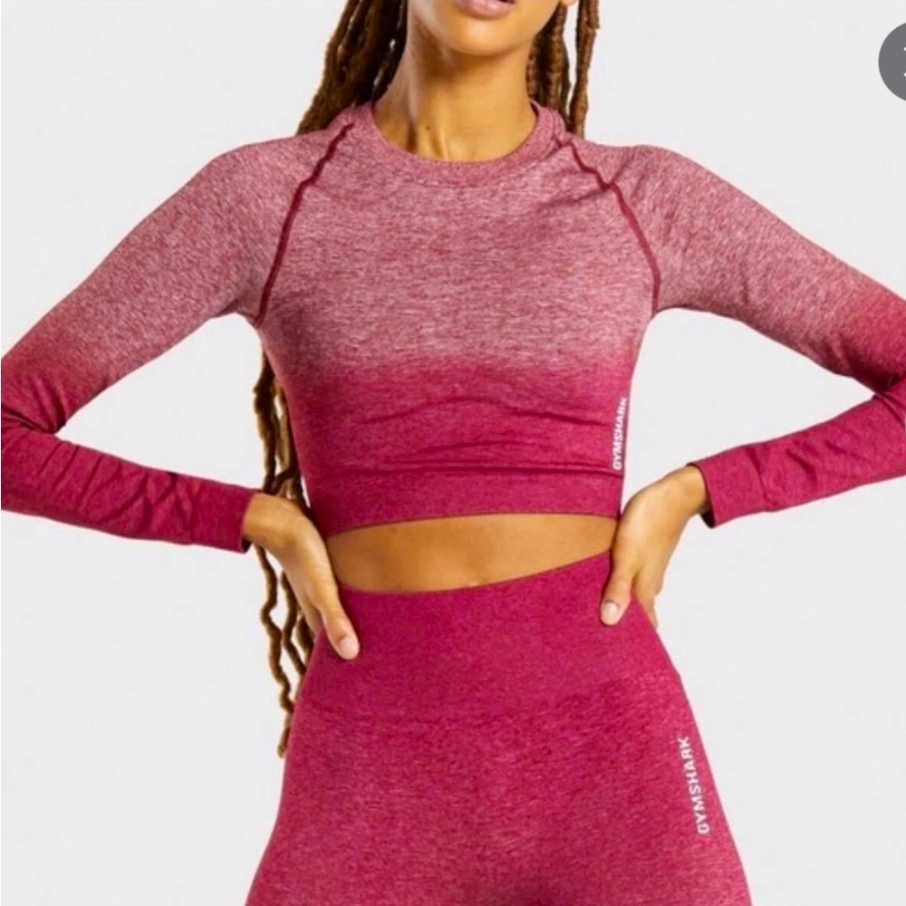 Gymshark Adapt Ombre Seamless Long sleeve Crop top Size XS Burgundy Marl